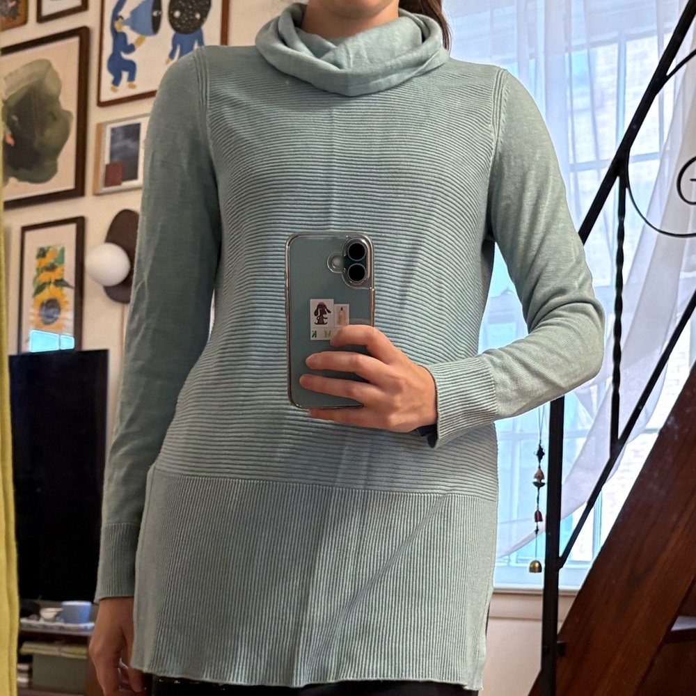 Women's Light Blue Cowl-neck Sweater